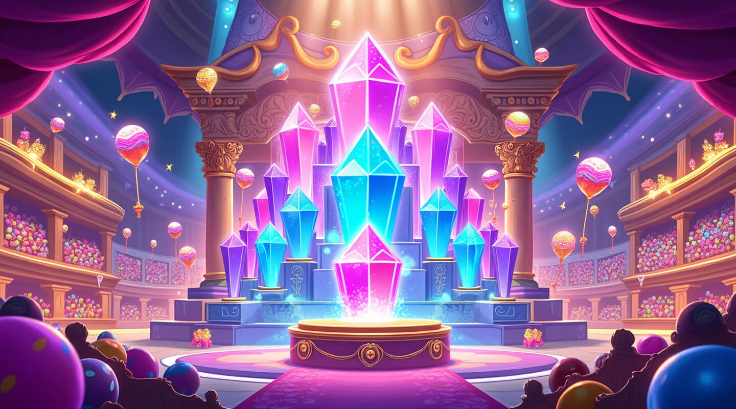 Majestic Hall of Champions with crystal palace, golden medals, and magical ranking displays