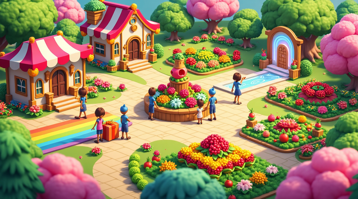 Multiplayer social features showing friend visits, gift exchanges, and community interactions in candy kingdom